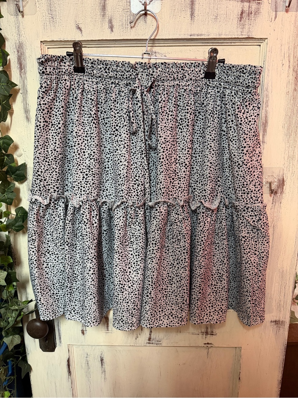 Tiered Black and White Spot Print A-Line Skirt 109D